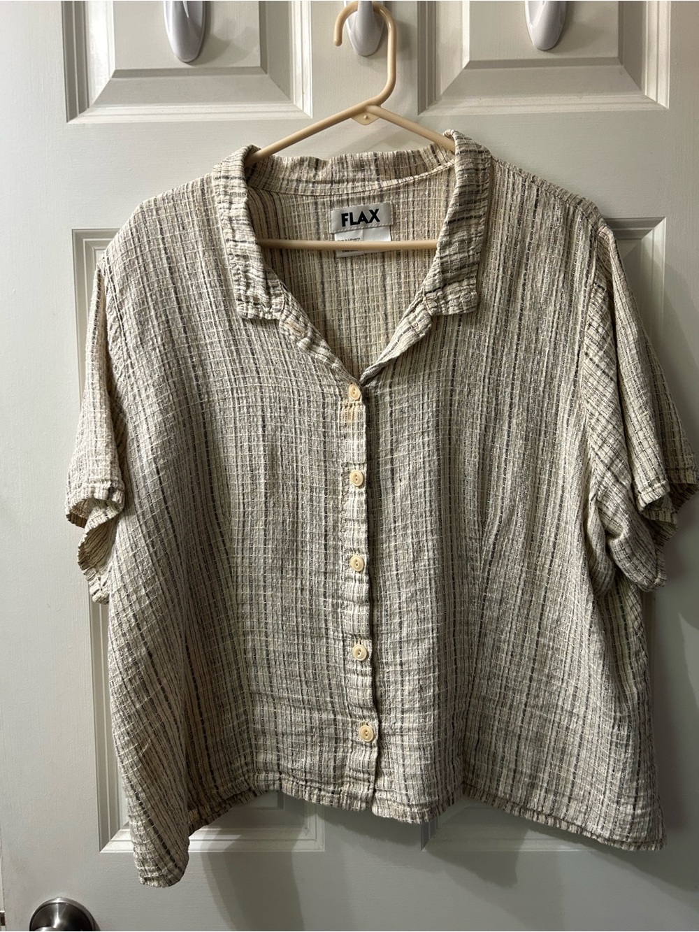Flax Natural Stripe Cotton Gauze Button-Front Top